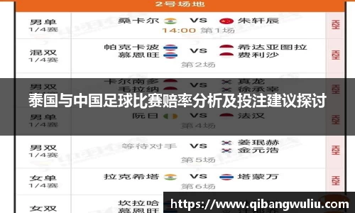 泰国与中国足球比赛赔率分析及投注建议探讨